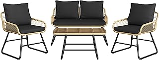 Yaheetech Polyrattan Gartenmöbel Set 4-teilig, Balkonmöbel Lounge-Set inkl.2-Sitzer 2 Sessel Ti…