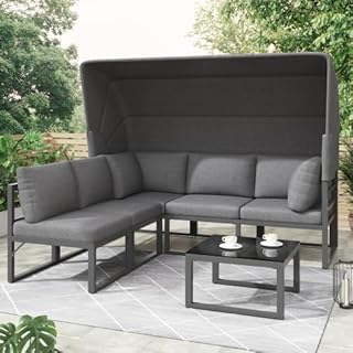 Merax Garten Loungesessel Set, 4-teilig, Outdoor Gartenmöbel Set mit verzinktem Eisenrahmen, Son…