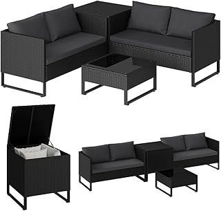 STEELSØN Alniyat Rattan Gartenmöbel Set 4-TLG. – Gartenlounge mit Bänken, Tisch & Auflagenbo…