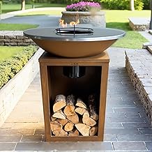 Plancha – BBQ – Grill – Cortenstahl – Grillplatte – Ø81 cm – Outdoor – Holzaufbewahrung – Planch…