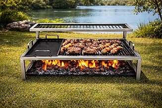 Argentinischer Luxus-Grill mit abnehmbaren Eisenmodulen + Eisenplatte – Argentinischer Grill – BB…