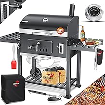 KESSER® Holzkohlegrill XXL Grillwagen Set mit Deckel & Thermometer – großer BBQ Kohlegrill Wa…