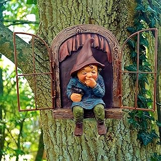 Elf Out The Door Tree Hugger, Gartenstatue Harz Zwerg Figur, Hängende Gartenzwerge Baum Dekorati…