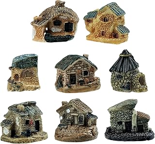8 Stück Miniatur Fee Garten Stein Häuser Mini Cottage Haus Fee DIY Puppenhaus Dekoration Blumen…