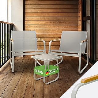 Blumtal Gartenmöbel Set 3er – Balkonmöbel Set für 2 Personen – 2 x Sessel + 1 x Tisch – Stahl …