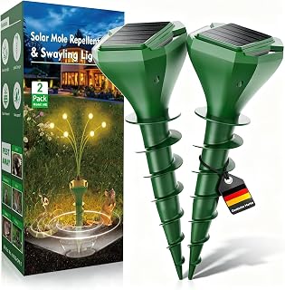 Maulwurf Vertreiber, Solar Maulwurfschreck 2er Pack mit LED-Licht, Ultraschall & Vibration zur Ef…