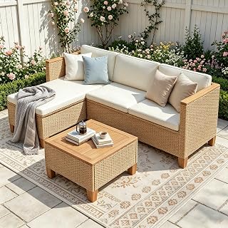 PHI VILLA 3 Teilig Gartenmöbel Set Balkonmöbel, Rattan Lounge Möbel Outdoor mit 1 Chaiselongue…