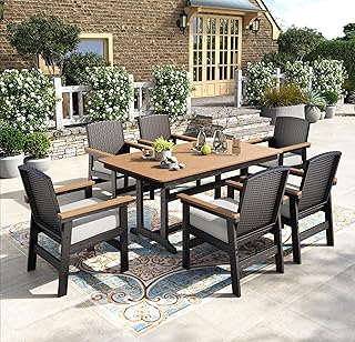 PHI VILLA 7-teiliges Rattan Gartenmöbel Set mit Esstisch und 6 Stühlen, Gartentisch Wetterfest …