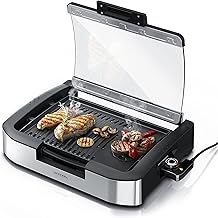 Arendo – Gourmet Tischgrill Elektrogrill Edelstahl – 1800 W – mit Glasabdeckung – für Balkon Gar…