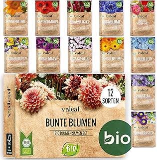 valeaf BIO Blumen Samen Set I 12 Sorten Blumensamen I Premium Samen Blumen I Pflanzensamen Set mi…