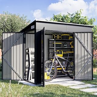 Aoxun Gartenhaus Metall 232x131x183cm mit 3 Türen & Pultdach, wetterfestes Fahrradgarage für bi…