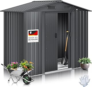 KESSER® XL Metall Gerätehaus 4,2m³ mit Fundament | Inkl. Arbeitshandschuhe | 195x131x186cm | 2…