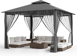 Amopatio 3.4×3.4M Garten Pavillon Wasserdicht Stabil Winterfest, Doppeldach Gartenpavillon mit Mo…
