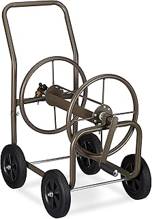 Relaxdays Schlauchwagen XL, fahrbare Schlauchtrommel, Metall, für 60m Schlauch, 4 Räder, mit Ku…