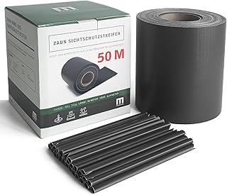 Stabmattenzaun Sichtschutz-Streifen, PVC Folie in Anthrazit, 19cm hoch, 50m lang, inkl. 40 Befest…