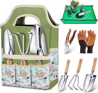 Kynup Gartenwerkzeug Set, 7-teiliges Gartenset aus Edelstahl mit Gartengeräte Tragetasche, Robus…