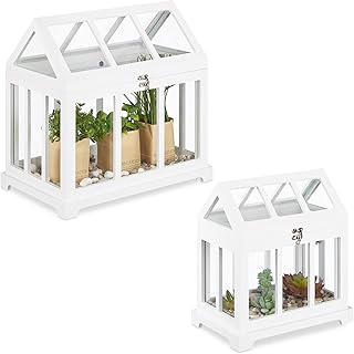 Relaxdays Mini Gewächhaus, 2er Set, für die Fensterbank, Indoor Treibhaus, Glas und MDF, Kräut…