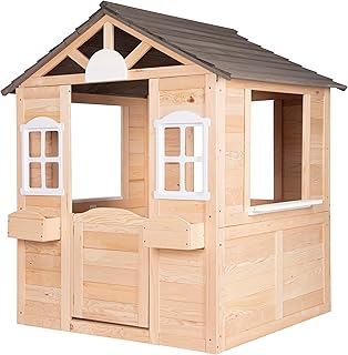 ONVAYA® Kinderspielhaus aus Holz ǀ mit Tür und Fenster ǀ Spielhaus aus Echtholz ǀ für DIY-S…