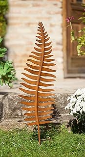 Gartenstecker „Farnblatt“ aus Metall mit Echt Rost, 78 cm hoch, Rostdeko | Dekoschild, Beetstecke…