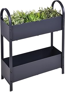 Metall Etagen Hochbeet anthrazit 60 x 22 cm 2 Pflanzkästen | Pulverbeschichtet, Eisen dunkelgrau…