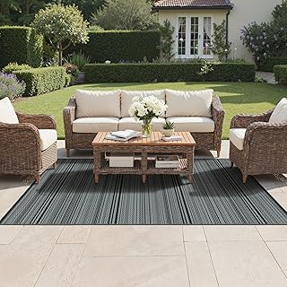 GENIMO,Outdoor Teppich Wetterfest Gestreift Minimalistisch Balkonteppich Garten Terrasse Kunststo…