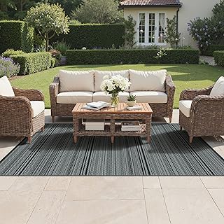 GENIMO,Outdoor Teppich Wetterfest Gestreift Minimalistisch Balkonteppich Garten Terrasse Kunststo…