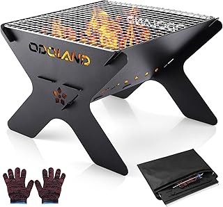 Odoland Camping-Feuerstelle, tragbare Feuerstelle für Camping, 2 in 1 Holzfeuergrill mit Abnehmb…