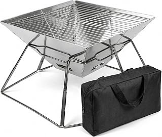 QWORK® Faltbarer Camping Feuerschale Feuerkorb aus Edelstahl für Garten Camping Outdoor-Aktivit…