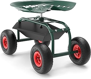 Wiltec Gartenwagen mit Ablagefläche bis 150kg Gartenhocker mit Reifen Gartentrolley für Gartena…