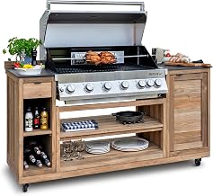 Mobile Teakholz Outdoor Küche mit Edelstahl-Gasgrill Built-In Merlin 641