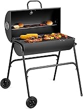 VonHaus Holzkohlegrill mit Deckel, Tragbarer BBQ Grillwagen mit Rädern, Warmhalterost und Temper…