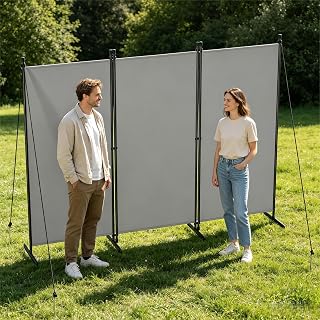UISEBRT 240 x 180 cm Paravent Outdoor wetterfest mit Heringen und Abspannleinen,Klappbar Freisteh…