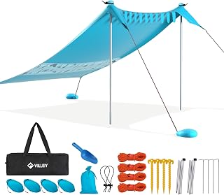 VILLEY Sonnenzelt 2m x 2,4m Blau, UPF50+ UV Schutz Lycra Strandzelt für 3 Personen, Sonnenschirm…