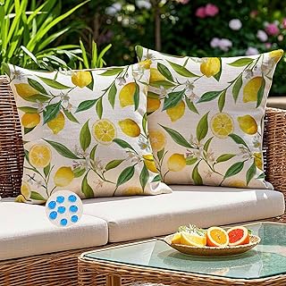 Outdoor Kissen 40×40 Gelb Zitronen Kissenbezug Wetterfest Kissenhülle Sofakissen Dekokissen Gart…