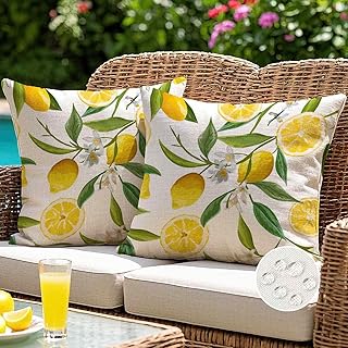 Outdoor Kissenbezug 50×50 cm Gelb Zitronen Kissenhüllen Outdoor Kissen Wetterfest Sofakissen Dek…