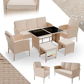 Juskys Gartenmöbel Set Polyrattan 6-teilig – Lounge Möbel Turin für 7 Personen mit Sesseln, …