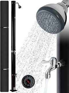 Arebos Solardusche Garten 20 Liter Schwarz | Gartendusche Solar mit Thermometer & Fußdusche | Au…
