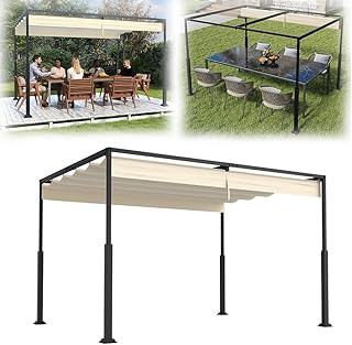 Metall Pergola mit Schiebedach, 3×4 m Pavillon Stabil Terrassenüberdachung Sonnenschutz überdac…