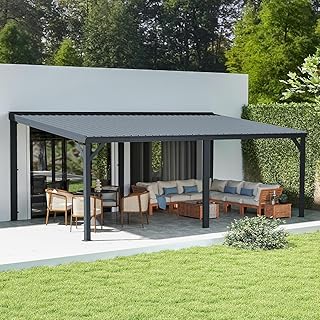 Domi Wandmontierter Pavillon, 3,6 x 6,1 m, Terrassenüberdachung mit eingebautem Entwässerungssy…