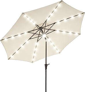 Sonnenschirm 300 cm mit LED Solar Beleuchtung, 8 Robuste Struts Terrassenschirm Knickbar, 7-Farbe…