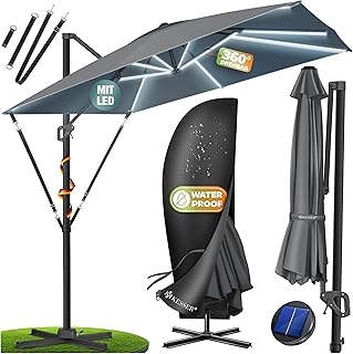 KESSER® Sonnenschirm Ampelschirm SUN XL 300 x 300 cm Inkl. Abdeckung + Windsicherung Drehbar Nei…