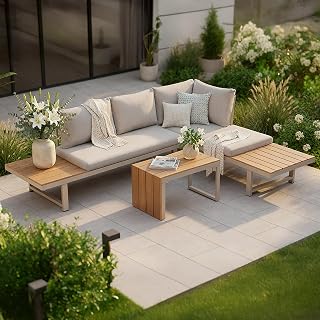 Riess Ambiente Wetterfestes Gartenmöbel Set Ibiza MODULAR Lounge – 250cm – Champagner Greige – A…