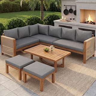 7-8 Sitzer Gartenmöbel-Set aus Akazienholz, Lounge Möbel Outdoor mit Ecksofa, Modulare Outdoor …