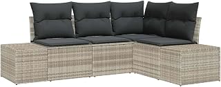 Gartensofa Set 4-Teilig Hellgrau Poly-Rattan Modular Eckbank Gartenmöbel mit Stauraum 209 x 154 …