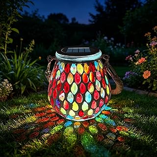 1PCS Solar Mosaik Leuchte Oval für Außen, On/Off Glas Mosaik Hängend Licht Solarlaterne Tischl…