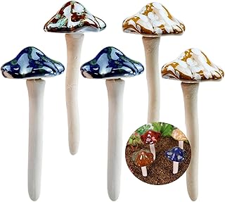 5 Stück Keramik Pilz Bunte Gartenpilze Toadstool Fliegenpilz Deko Garten Töpfe Dekoration Keram…