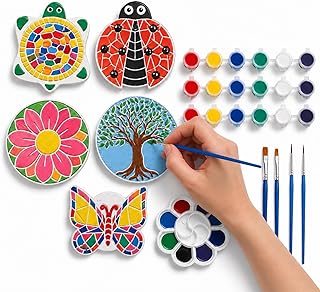Steine Bemalen Set – DIY Mosaik Gartensteine zum Bemalen mit Farben & Pinseln – Schmetterling…