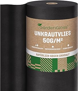 GardenGloss Unkrautvlies Gartenvlies 50g/m2 – (50m x 1m, Rolle) | Anti-Rost – Für Vlies & Befest…