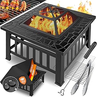 KESSER® Feuerstelle mit Grillrost & Grillzange Feuerschale 82x82x50cm, 3in1 Multifunktional Fire…