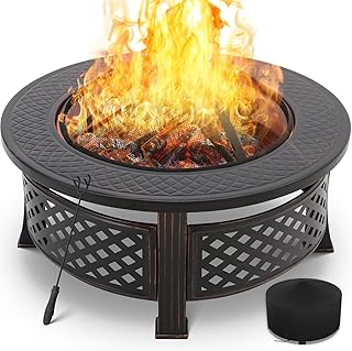 TLSUNNY Runde Feuerschale für den Garten 80,5cm, Outdoor Feuerschale multifunktional, Feuerstell…